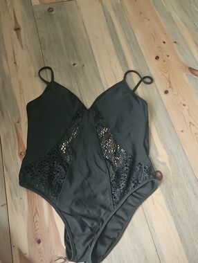 Mossimo Supply Co. Green Lace Inset One-Piece Swimsuit